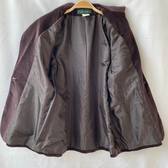 VTG  Harve Bernard Velvet Blazer Jacket Women Size 10 Brown Patch Pockets Boxy - Picture 4 of 10